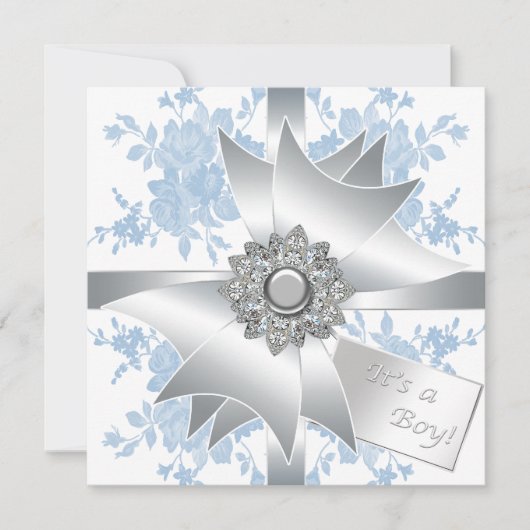 Blue Rozen Classy Bow Gift Boy Shower Kaart (Voorkant)
