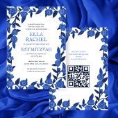 Blue Rozen Custom Bat Bar Mitzvah QR Code Meisje Kaart