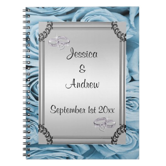 Blue Rozen & Diamond Wedding Rings Guest Book Notitieboek (Voorkant)