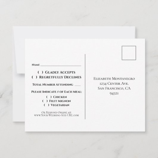 Blue Rozen downloadbaar bruiloft RSVP Briefkaart (Achterkant)