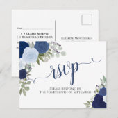 Blue Rozen downloadbaar bruiloft RSVP Briefkaart (Voorkant / Achterkant)