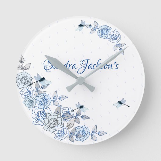 Blue Rozen Dragonfly Boy Baby shower Gift Ronde Klok (Voorkant)