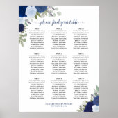Blue Rozen Elegant 9 Table Wedding Seding Chart Poster (Voorkant)