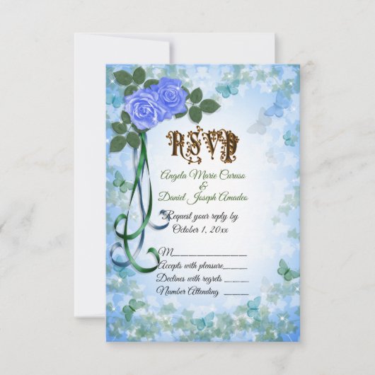 Blue Rozen elegant Spring Wedding RSVP-kaart RSVP Kaartje (Voorkant)