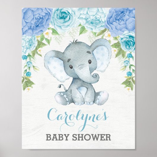 Blue Rozen Elephant Boy Baby shower Welkom Poster (Voorkant)