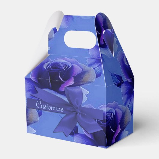 Blue Rozen Floral Pattern Gable Favor Box Bedankdoosjes (Voorkant Zijde)