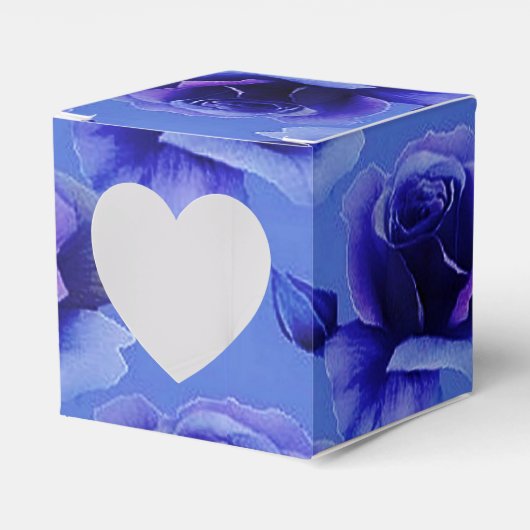 Blue Rozen Floral Pattern Heart Favor Box Bedankdoosjes (Voorkant Zijde)