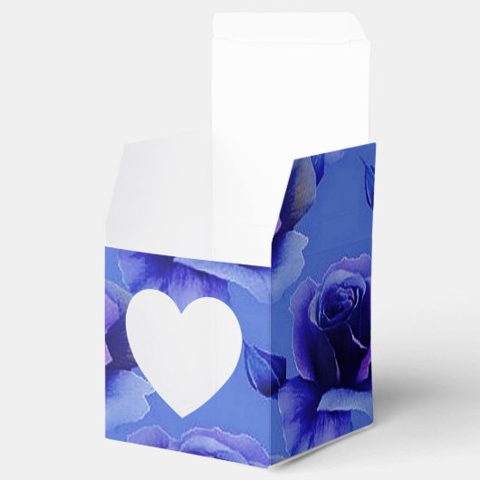 Blue Rozen Floral Pattern Heart Favor Box Bedankdoosjes (Geopend)
