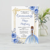 Blue Rozen Flowers Quinceañera Uitnodiging (Staand voorkant)