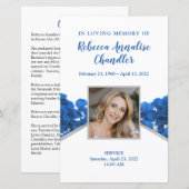 Blue Rozen Funeral Memorial Card | 5,5 x 8,5 inch (Voorkant / Achterkant)