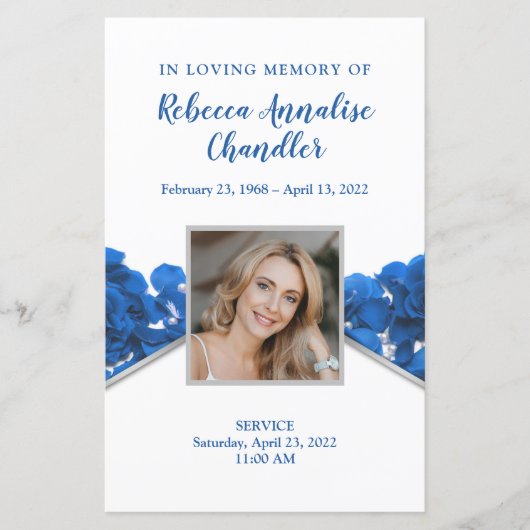 Blue Rozen Funeral Memorial Card | 5,5 x 8,5 inch (Voorkant)