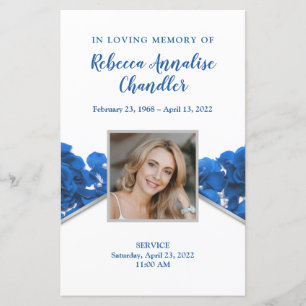 Blue Rozen Funeral Memorial Card   5,5 x 8,5 inch