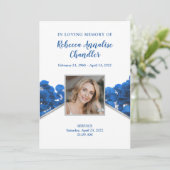 Blue Rozen Funeral Memorial Card Kaart (Staand voorkant)