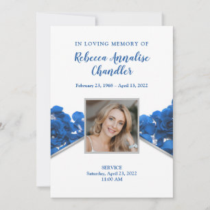 Blue Rozen Funeral Memorial Card Kaart
