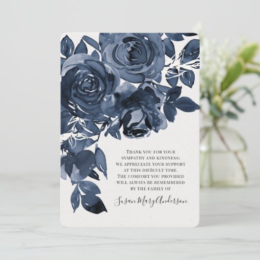 Blue Rozen Funeral Memorial Dank u Bedankkaart (Staand voorkant)