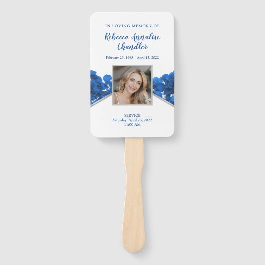 Blue Rozen Funeral Memorial Fan Handwaaier (Voorkant)