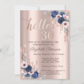 Blue Rozen, Glitter Drips Roos Gold 30th Birthday Kaart (Voorkant)