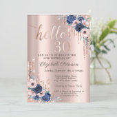 Blue Rozen, Glitter Drips Roos Gold 30th Birthday Kaart (Staand voorkant)