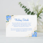 Blue Rozen Gold Floral Weddenschap Enclosure Card Informatiekaartje (Staand voorkant)