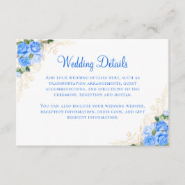 Blue Rozen Gold Floral Weddenschap Enclosure Card Informatiekaartje
