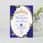 Blue Rozen Gold Glitter Butterfly Quinceañera Kaart (Staand voorkant)