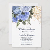 Blue Rozen Gold Glitter String Lights Quinceañera Kaart (Voorkant)