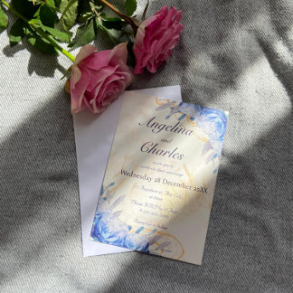 Blue Rozen Gold Marble huwelijksuitnodiging Kaart