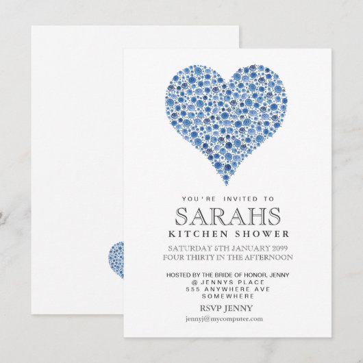 Blue Rozen Heart Vrijgezellenfeest Party nodigt ui Kaart (Voorkant / Achterkant)