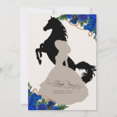 Blue Rozen Horse Crest Elegant Charro Quinceanera Kaart (Achterkant)