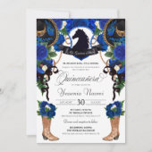 Blue Rozen Horse Crest Elegant Charro Quinceanera Kaart (Voorkant)