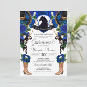 Blue Rozen Horse Crest Elegant Charro Quinceanera Kaart (Staand voorkant)
