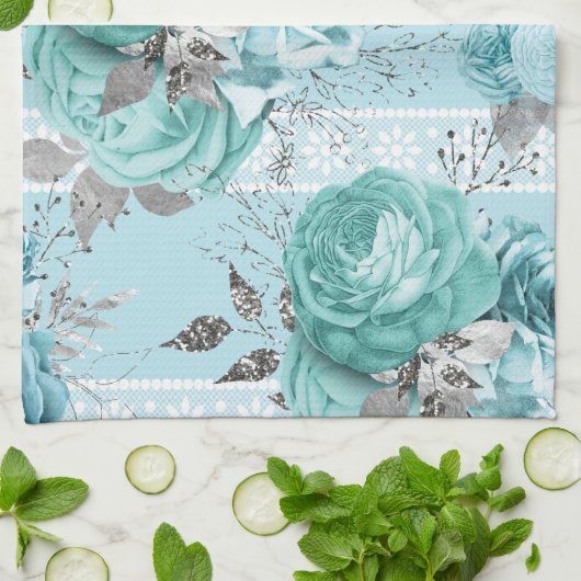 Blue Rozen Lace Luxury Theedoek (Gevouwen)