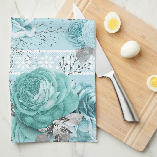 Blue Rozen Lace Luxury Theedoek (Quarter Fold)