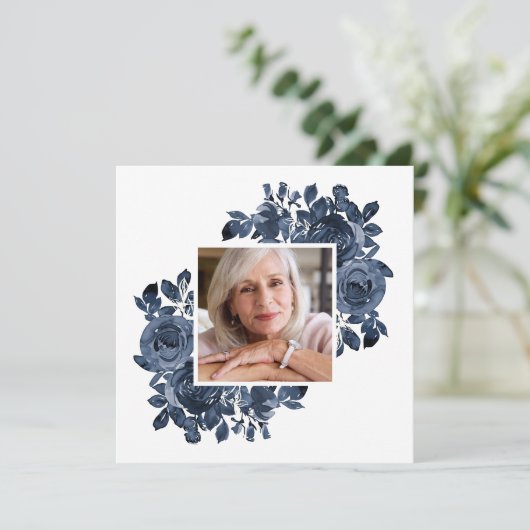 Blue Rozen Photo Funeral Sympathie Bedankkaart (Staand voorkant)