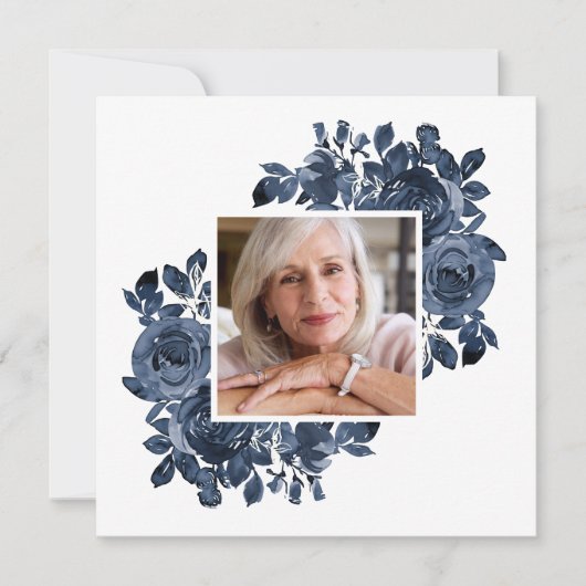 Blue Rozen Photo Funeral Sympathie Bedankkaart (Voorkant)