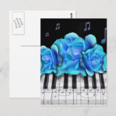 Blue Rozen Piano-toetsenbord en Muzieknoten Briefkaart (Voorkant / Achterkant)