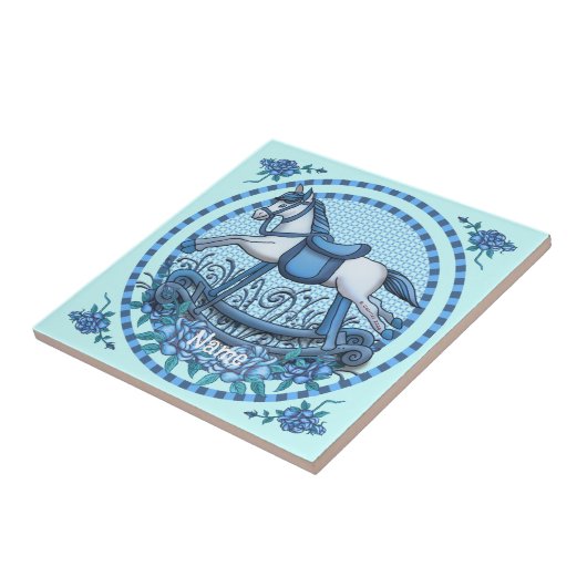 Blue Rozen Rocking Horse op maat Tegeltje (Zijkant)