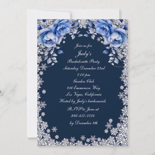 Blue Rozen Snowflake Christmas Bachelorette Party Kaart (Voorkant)