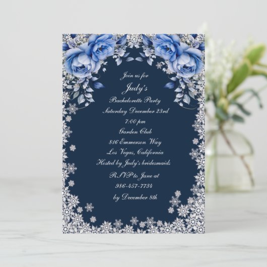 Blue Rozen Snowflake Christmas Bachelorette Party Kaart (Staand voorkant)