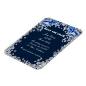 Blue Rozen Snowflake Christmas Bewaar de datum Magneet (Linkerzijde)