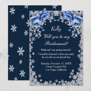 Blue Rozen Snowflake Christmas Bruidsmeisje Kaart