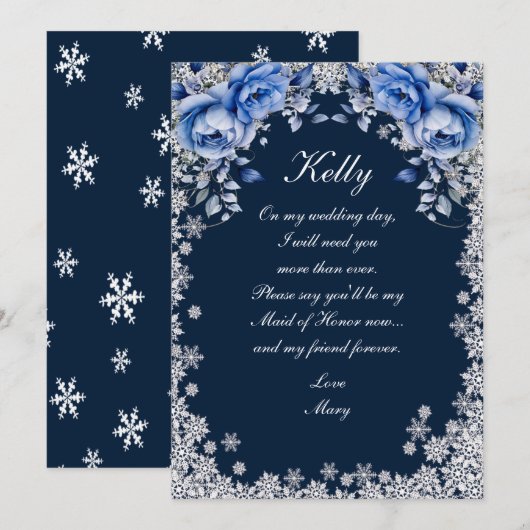 Blue Rozen Snowflake Christmas Kaart (Voorkant / Achterkant)