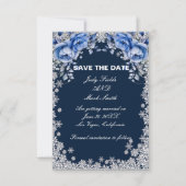 Blue Rozen Snowflake Christmas Save The Date Kaart (Voorkant)