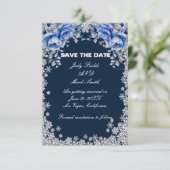 Blue Rozen Snowflake Christmas Save The Date Kaart (Staand voorkant)