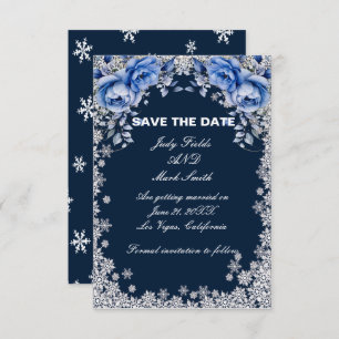 Blue Rozen Snowflake Christmas Save The Date Kaart