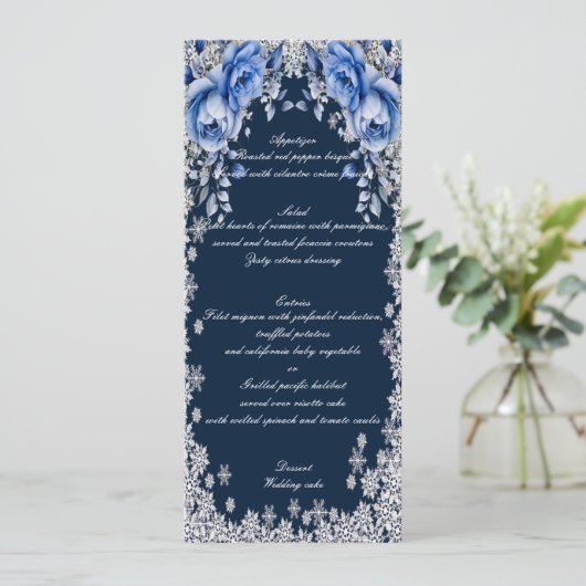 Blue Rozen Snowflake Kerst Trouwmenu Menu (Staand voorkant)