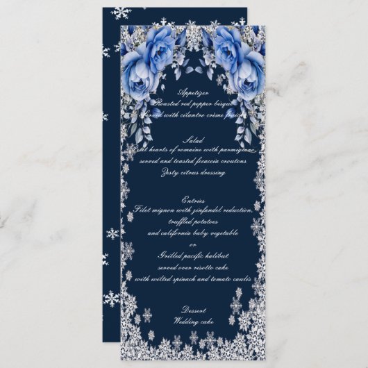 Blue Rozen Snowflake Kerst Trouwmenu Menu (Voorkant / Achterkant)