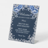 Blue Rozen Snowflake Kerstmisveiligheidsmaatregele Reclamebord Met Voetstuk (Voorkant)