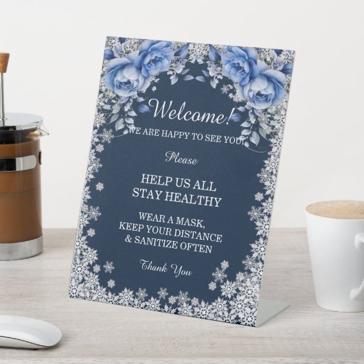 Blue Rozen Snowflake Kerstmisveiligheidsmaatregele Reclamebord Met Voetstuk (Insitu)