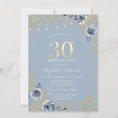 Blue Rozen String Lights Dusty Blue 30th Birthday Kaart (Voorkant)